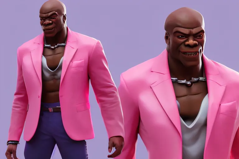 Image similar to doomfist, pink blazer, overwatch game, digital art, high detailed, artstation, 3 d render