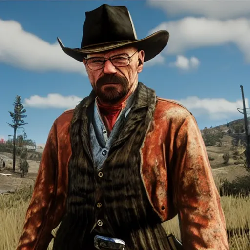 Prompt: Walter White as a Red Dead Redemption 2 character, in game screenshot