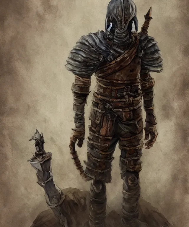 Image similar to a oil / watercolor painting full body character portrait of a artificial slave in the style of dark souls in the style of darkest dungeon trending on artstation deviantart pinterest detailed realistic hd 8 k high resolution