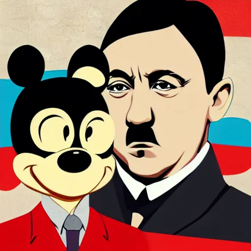 Image similar to hitler hanging out with mikey mouse clean cell shaded style art highly detailed ilya kuvshinov vector art