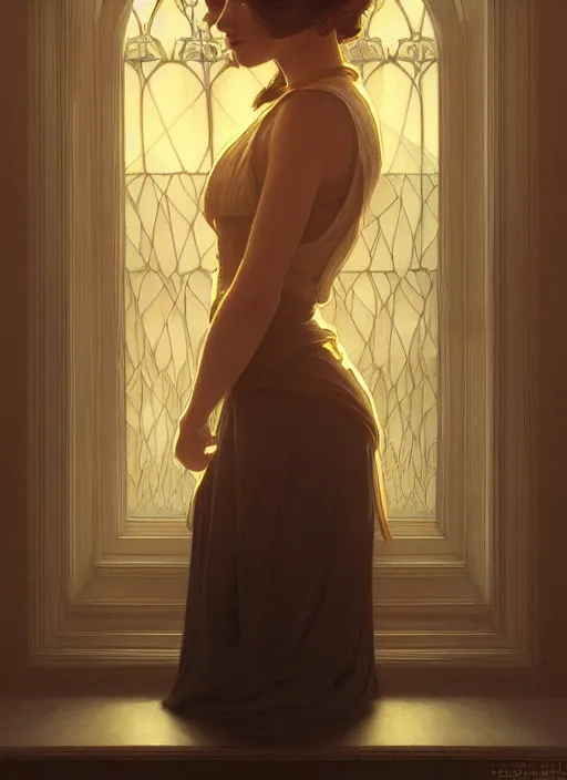 Image similar to perfectly - centered - portrait of a beautiful boss lady, light comes from the window, intricate, highly detailed, digital painting, artstation, concept art, smooth, sharp focus, illustration, unreal engine 5, 8 k, art by artgerm and greg rutkowski and alphonse mucha