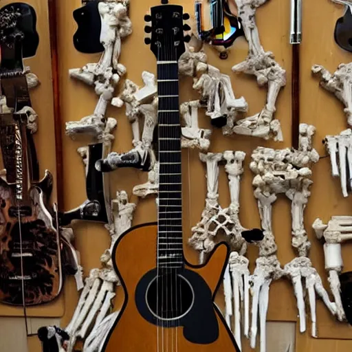 Image similar to a guitar built entirely with bones