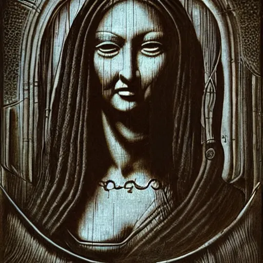 Image similar to giger, h. r. - monalisa in the style of giger, h. r. by giger, h. r.