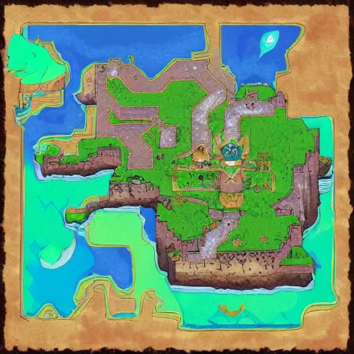 Prompt: zelda links awakening map artwork digital art trending on artstation