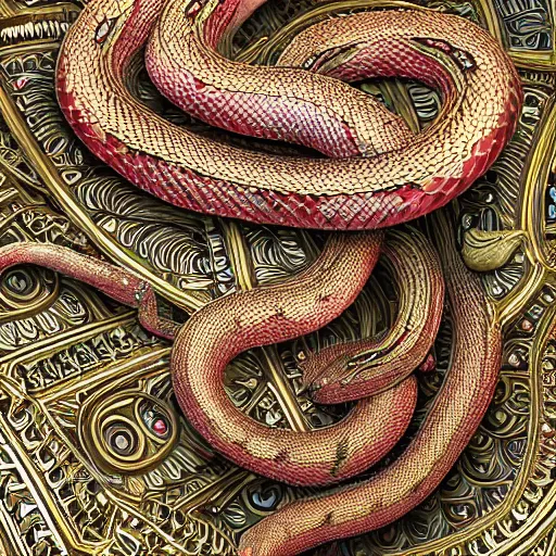 Image similar to A photo-real delicate sculpture of an ornate detailed snake in front of a intricate background by AJ Fosik, micro detail, backlit lighting, octane renderer, colorful, physically based rendering, tribal art, trending on cgsociety