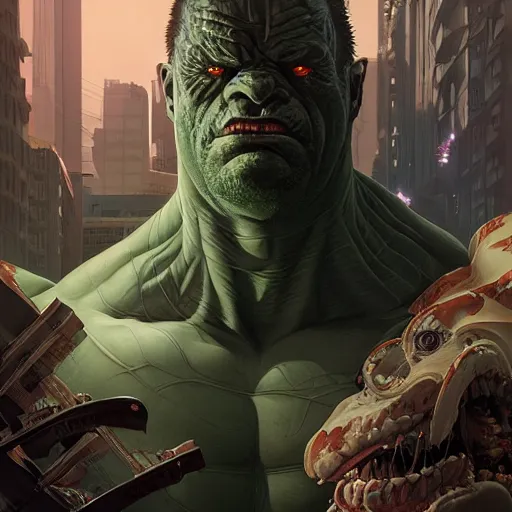 Image similar to highly detailed portrait symbiote venong merged with hulk gta v, stephen bliss, unreal engine, fantasy art by greg rutkowski, loish, rhads, ferdinand knab, makoto shinkai and lois van baarle, ilya kuvshinov, rossdraws, tom bagshaw, global illumination, radiant light, detailed and intricate environment