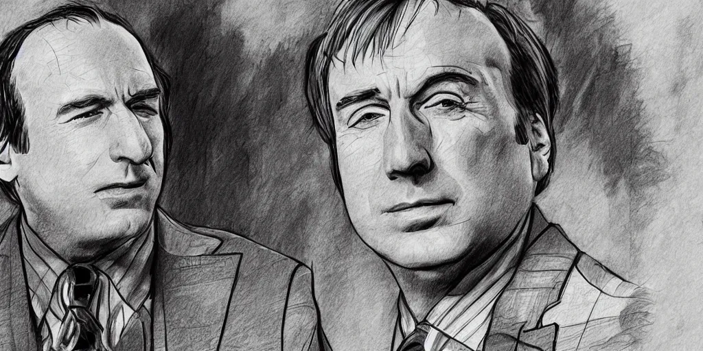 Image similar to a detailed sketch of saul goodman on holiday in korea