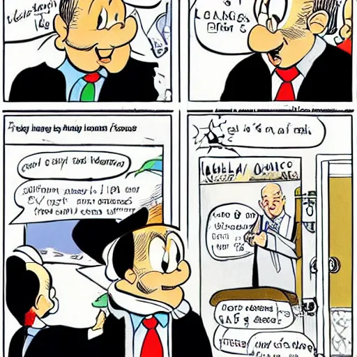 Prompt: Benjamin netanyahu goes to school, cartoon by Carl Barks