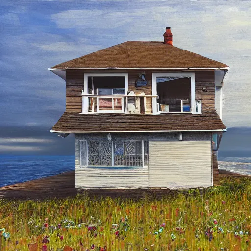 Image similar to house by the seaside, art, digital, painting, bloom, 8 k, hyperrealistic, photo