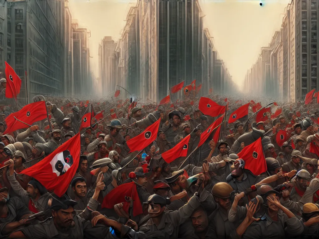 Image similar to the proletariat taking over the means of production in sao paulo, digital painting, highly detailed, 4 k, art by miguel alandia pantoja