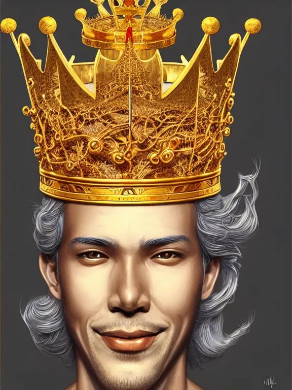 Image similar to digital art, centered full body of an smiling king, golden crown, ,intricate, veins, by James Jean and by artgerm , ultradetailed, charachter design, concept art, trending on artstation,