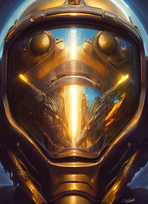 Image similar to highly detailed portrait of reflection of dragonfire on steel shiny helmet, raytracing, fantasy art by by simon bisley, loish, rhads, ferdinand knab, makoto shinkai and lois van baarle, ilya kuvshinov, rossdraws, tom bagshaw, global illumination, radiant light, detailed and intricate environment