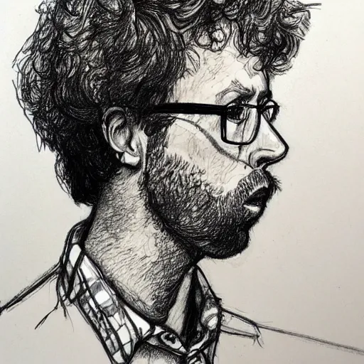 Image similar to a realistic yet scraggly portrait sketch of the side profile of a stern and sophisticated napoleon dynamite, trending on artstation, intricate details, in the style of frank auerbach, in the style of sergio aragones, in the style of martin ansin, in the style of david aja, in the style of mattias adolfsson