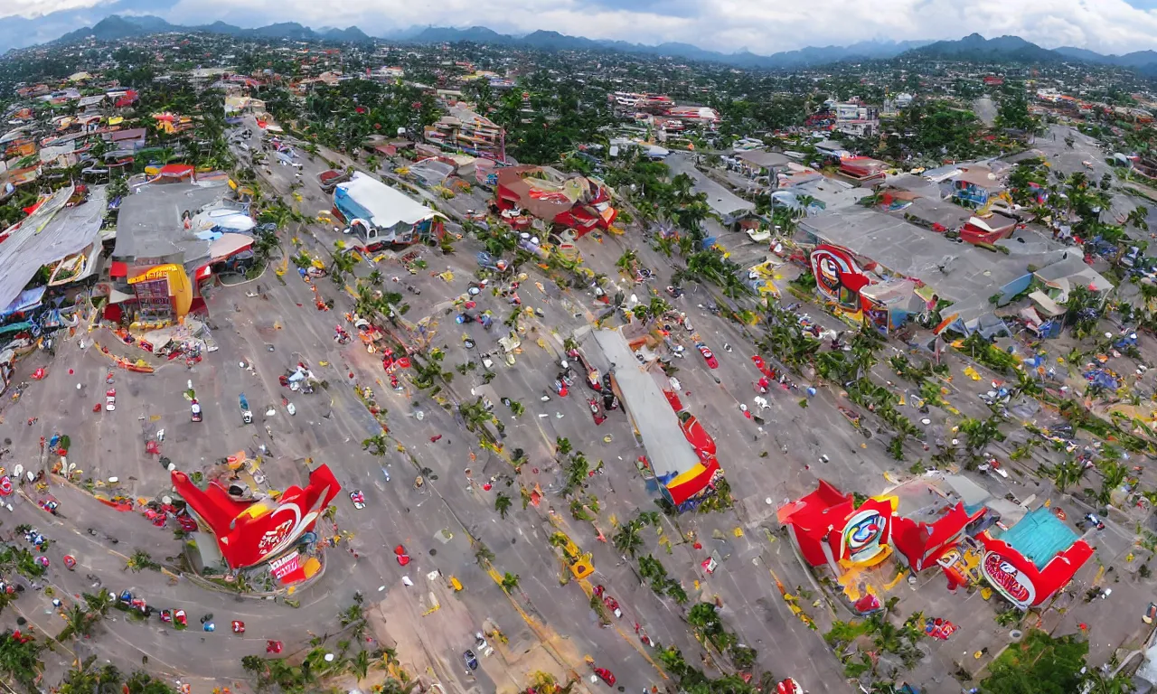 Prompt: Extreme wide shot of Jollibee City