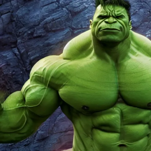 Image similar to dwayne johnson as incredible hulk, marvel cinematic universe, mcu, 4 k, raw, unedited, green skin, in - frame, cinematic lighting, photorealistic, octane render, 8 k, depth of field,