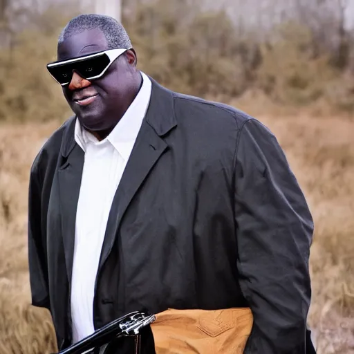 Image similar to huell babineaux wearing an eye patch and black trench coat