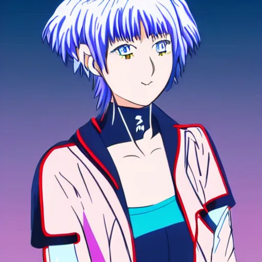 Image similar to Rei Ayanami in her early twenties, in the style of Neon Genesis Evangelion