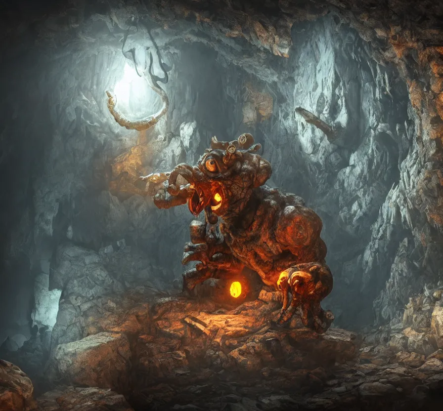 Image similar to beholder in cave, hd, hdr, ue 5, ue 6, unreal engine 5, cinematic 4 k wallpaper, 8 k, ultra detailed, by popular digital, artstation