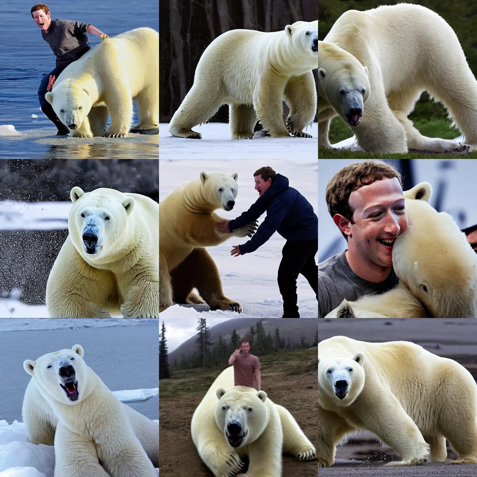 Prompt: mark Zuckerberg attacked by a polar bear, photo