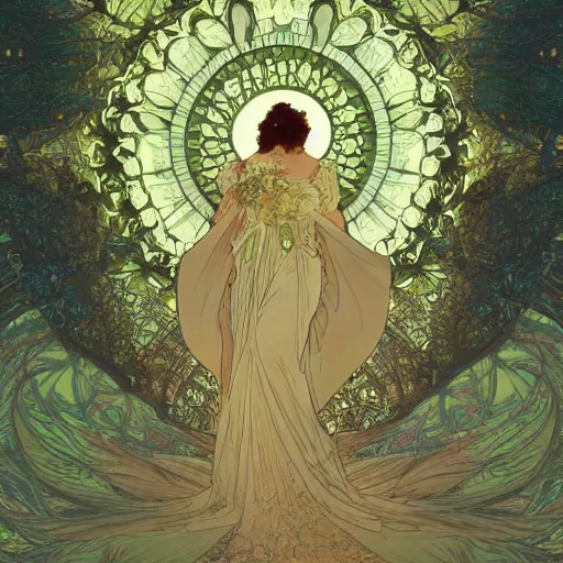 Image similar to a beautiful intricate illustration of a beautifull angel of nature, leaves, 4 k, ultra - wide angle, by william turner, by victo ngai, by alphonse mucha, by moebius, by gustave dore, hd, trending on artstation, hyper detailed, muted intense colors