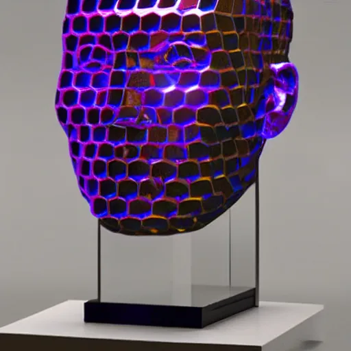 Image similar to a 3d human head made up of shiny holograms