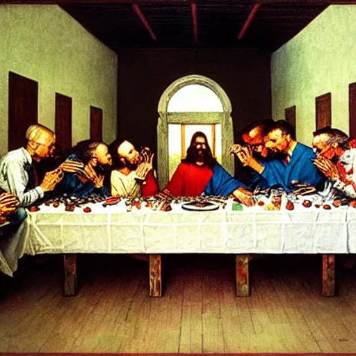 Image similar to the last supper painted by norman rockwell