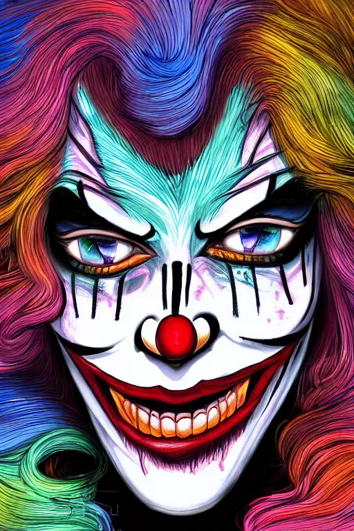 Image similar to an insane clown, highly detailed, digital art, sharp focus, trending on art station, anime art style