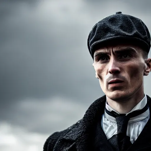 Prompt: thomas shelby as a black knight, portrait shot, cinematic, sharp focus, extreme detail, lighting, epic