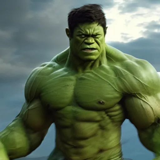 Image similar to film still of Joseph Gordon Levitt as The hulk in new avengers film, 4k