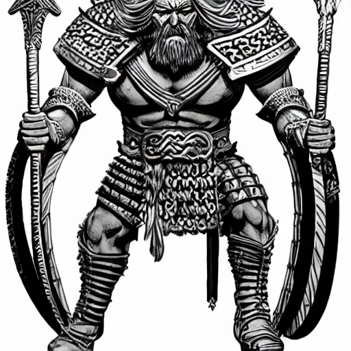 Prompt: king barbarian old cosmic viking, muscular man, viking armor, odin