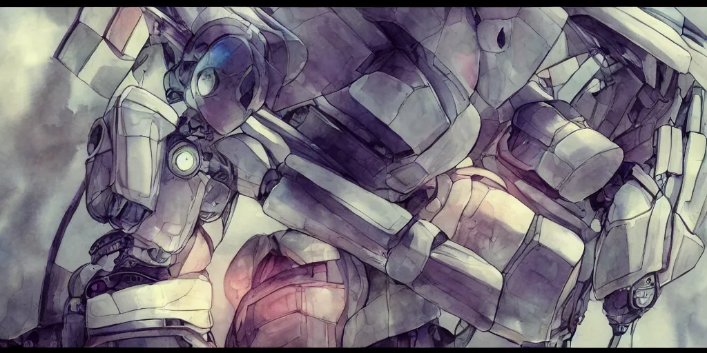 Image similar to a broken robot itself, anime, pencil lines, light watercolour painting, pale sky, beautiful artwork, anime screenshot, tokyo