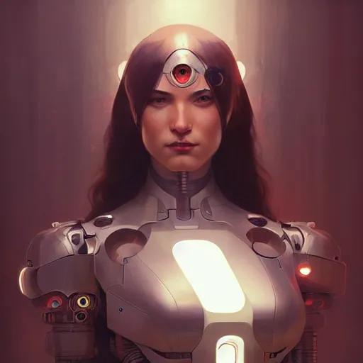 Image similar to portrait of a cyborg female, symetrical, fantasy, intricate, elegant, rim light, highly detailed, digital painting, artstation, concept art, matte, sharp focus, illustration, art by artgerm and greg rutkowski and william - adolphe bouguereau