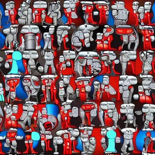 Prompt: so many morbidly obese ironmans that you can't see all the details, way too many all on screen being obese, each fatter than the other