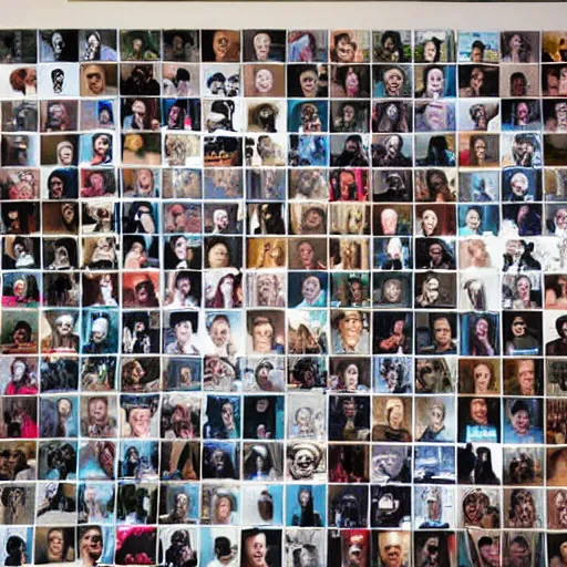 Prompt: photograph of a wall filled with hundreds of celebrity photographs