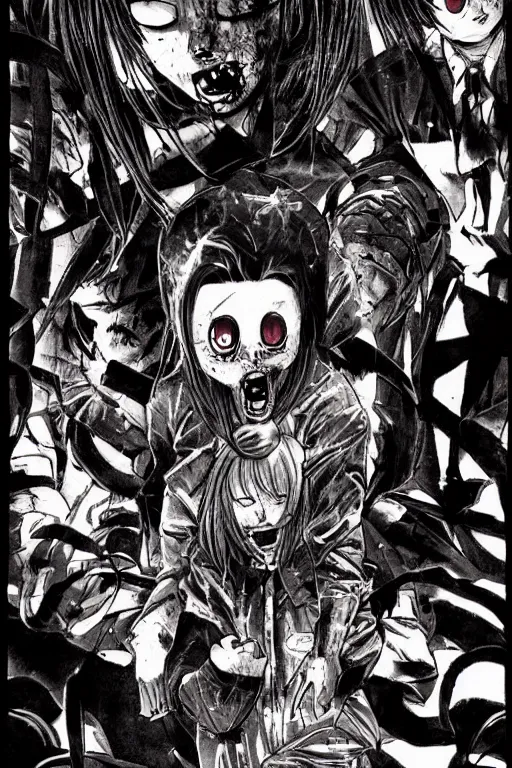 Prompt: 9 0 s seinen horror manga cover art