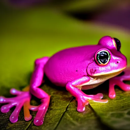 Image similar to macro photo of a neon pink frog