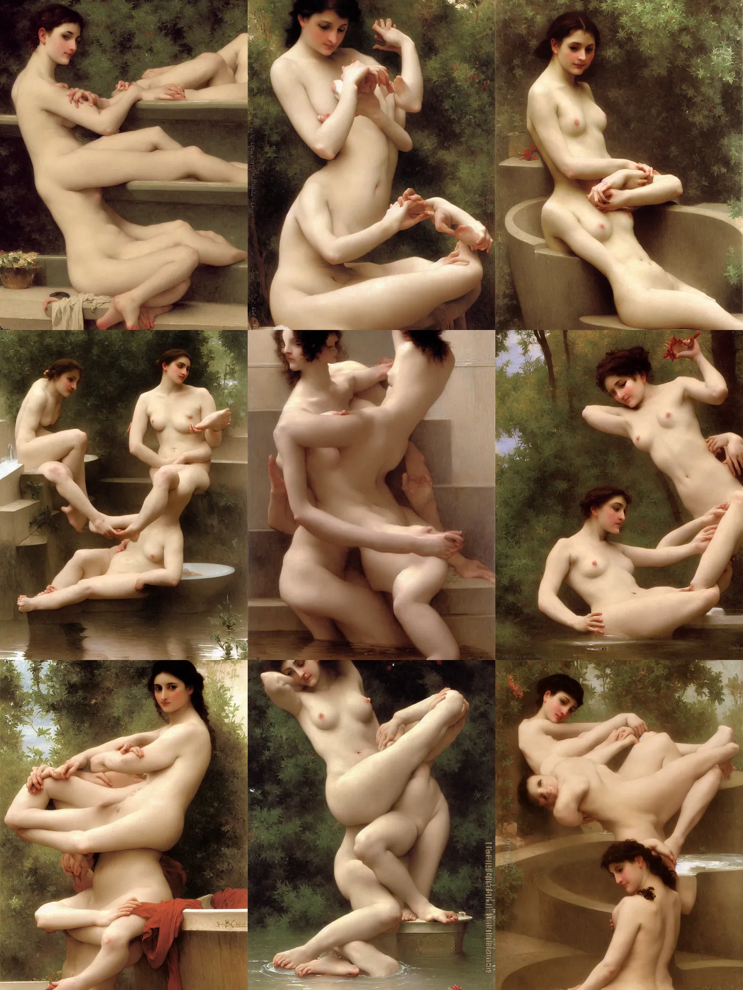Prompt: woman in a bathtub painting by bouguereau