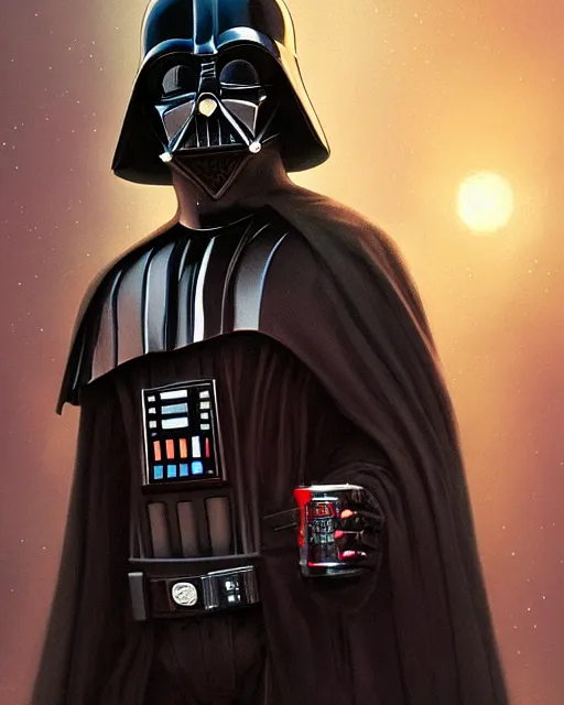 Image similar to Darth vader portrait, fantasy, illustrated by Greg Rutkowski and Caspar David Friedrich, high detail, god rays, Trending on artstation, artstationHD, artstationHQ