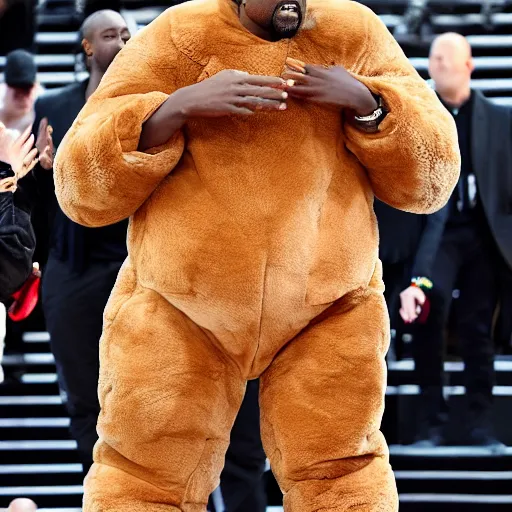 Prompt: Kanye West in a giant bear suit