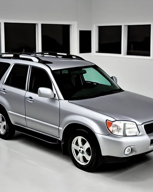 Prompt: 2 0 0 3 subaru forester xs, silver, studio lighting, photo, extremely detailed, artistic photography, 8 k, trending, very accurate,