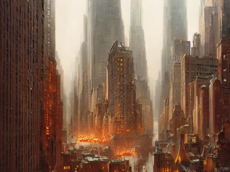 Prompt: new york as a medival city, cinematic, 8 k, beautiful, smoothly, concept art, artstation, highly detailed, by wlop, by greg rutkowski, oil painting, by artgerm