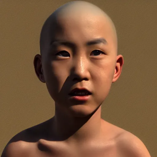 Prompt: dramatic portrait of chinese boy buzz cut, 3 d render