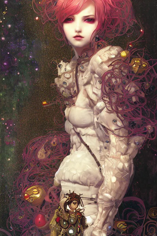 Image similar to portrait of beautiful young fairy, cyberpunk, Warhammer, highly detailed, artstation, illustration, art by Gustav Klimt and Range Murata and Ilya Kuvshinov and Sakimichan