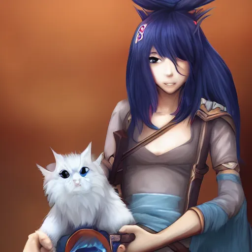 Image similar to yasuo holds yuumi by her scruff, league of legends, detailed