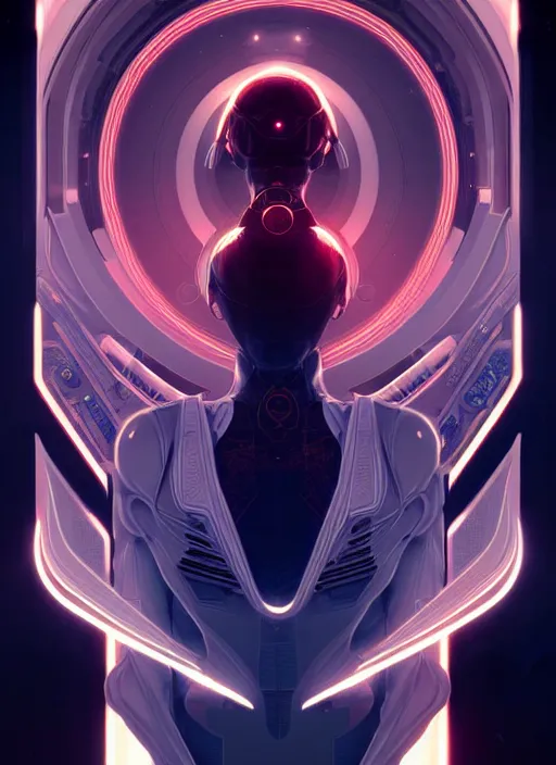 Image similar to symmetry!! portrait of android, tech wear, scifi, glowing lights!! intricate elegant, highly detailed, digital painting, artstation, concept art, smooth, sharp focus, illustration, art by artgerm and greg rutkowski and alphonse mucha
