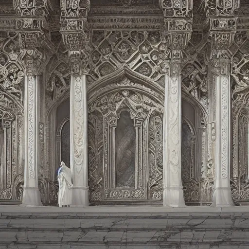 Image similar to opalescent marble architecture, ivory carving, fractal paisley inlay, lace, intricate, elegant, highly detailed, artgerm, matte painting, trending on artstation, lace, by ruan jia and greg rutkowski