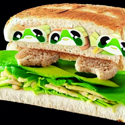 Image similar to promotional shot of the new frog sandwich from subway,