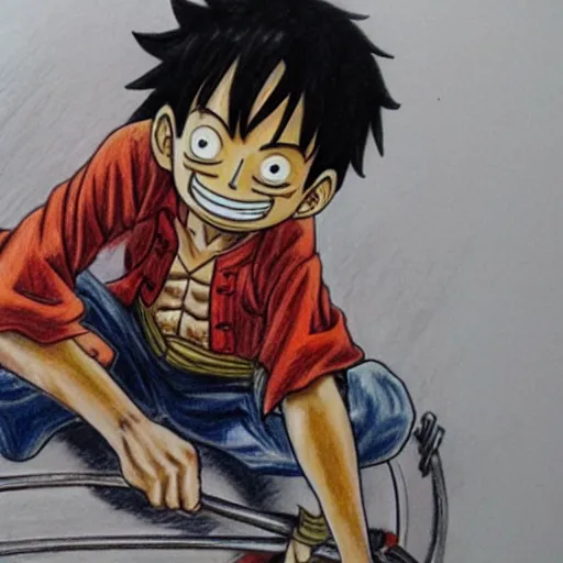 Prompt: a highly detailed drawing of Luffy sitting on his boat by eiichiro oda, hyper-detailed