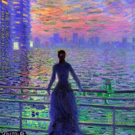 Image similar to cyberpunk in style of Monet,