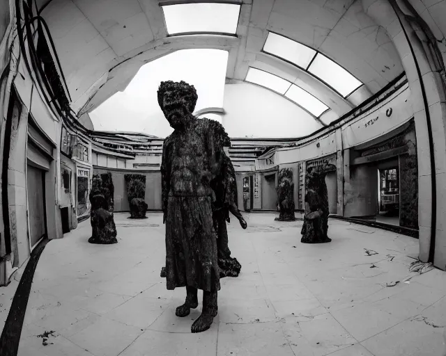 Image similar to camera footage of a several weeping angels, False Human Features, Phasing through walls and floor in an abandoned shopping mall, Psychic Mind flayer, Terrifying, Insanity :7 , high exposure, dark, monochrome, camera, grainy, CCTV, security camera footage, timestamp, zoomed in, Feral, fish-eye lens, Fast, Radiation Mutated, Nightmare Fuel, Ancient Evil, No Escape, Motion Blur, horrifying, lunging at camera :4 bloody dead body, blood on floors, windows and walls :5